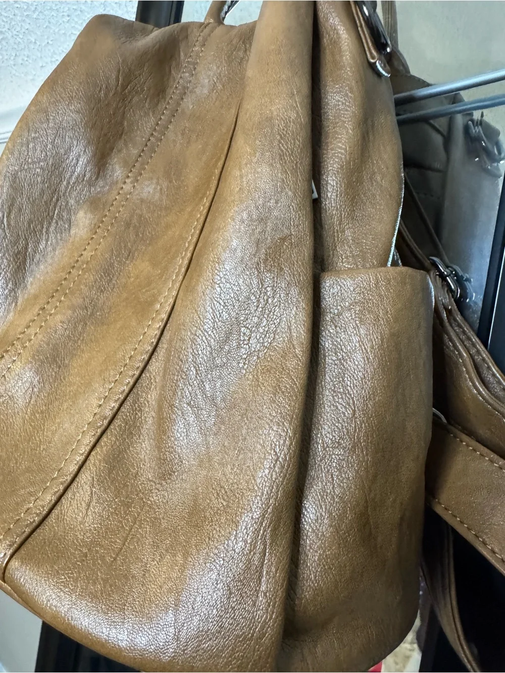 Leather Tote Backpack in Tan - Unbranded